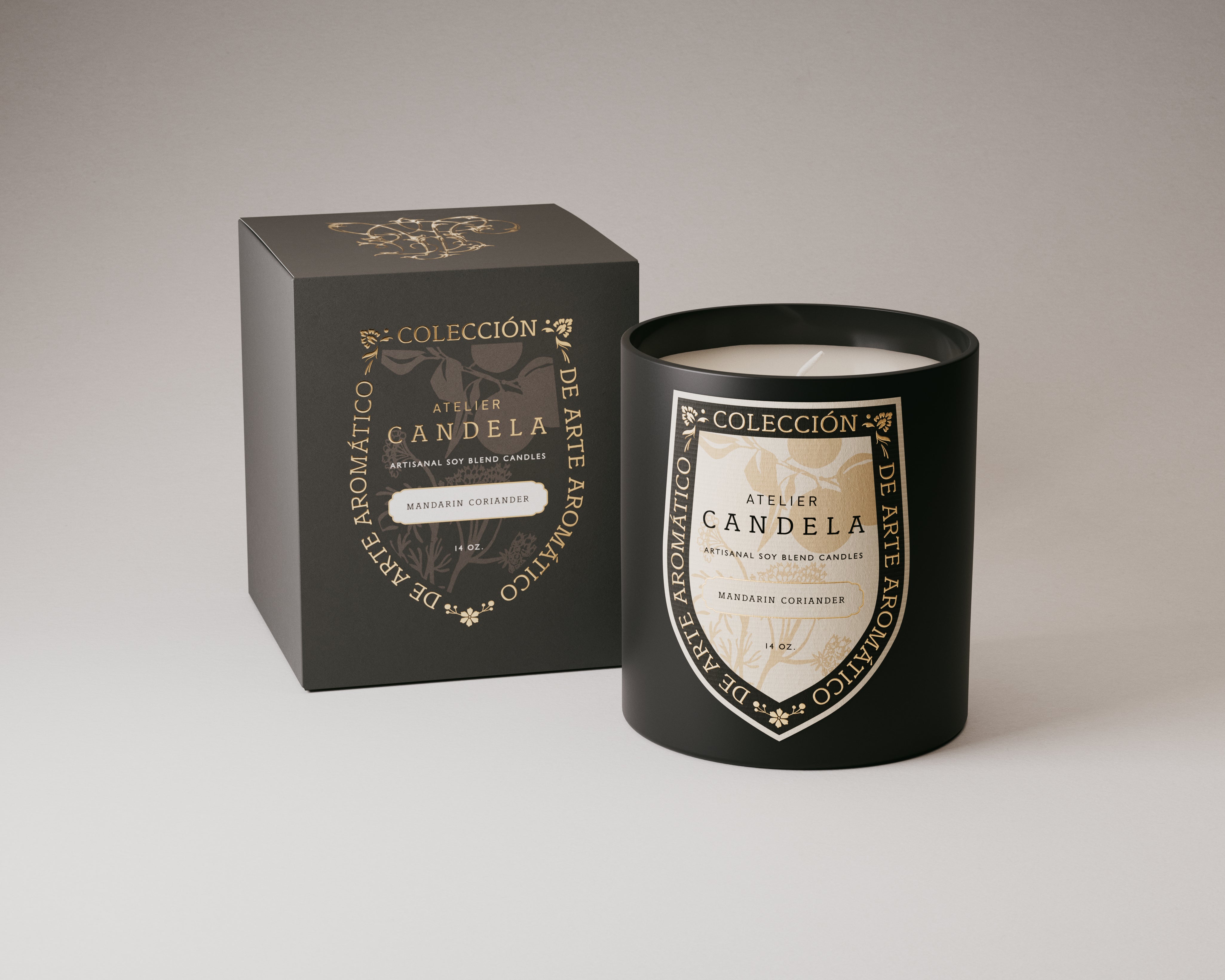 Mandarin Coriander candle with black gift box — Atelier Candela
