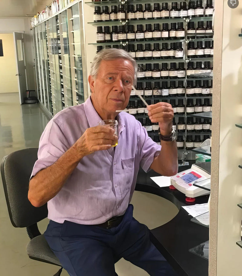 Bernhard Winkler, master perfumer, at work in the atelier