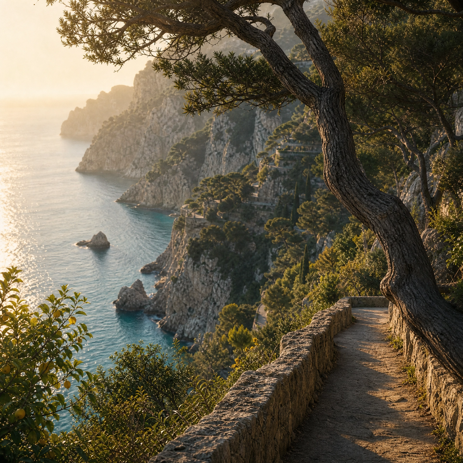 Capri cliff cedars above the sea — inspiration for the Cedar Bergamot candle
