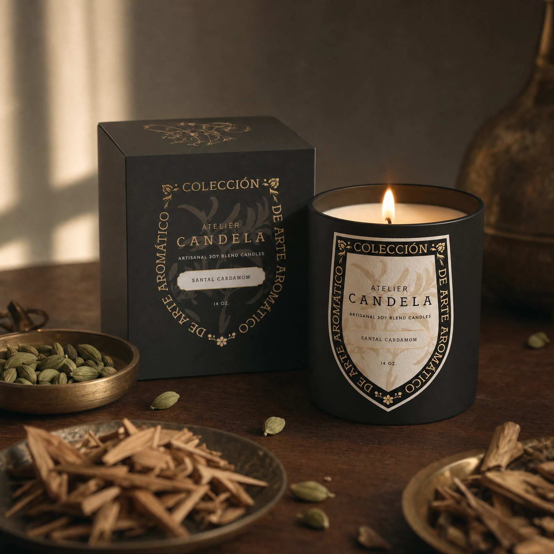 Santal Cardamom candle and gift box with sandalwood and cardamom — Istanbul still life